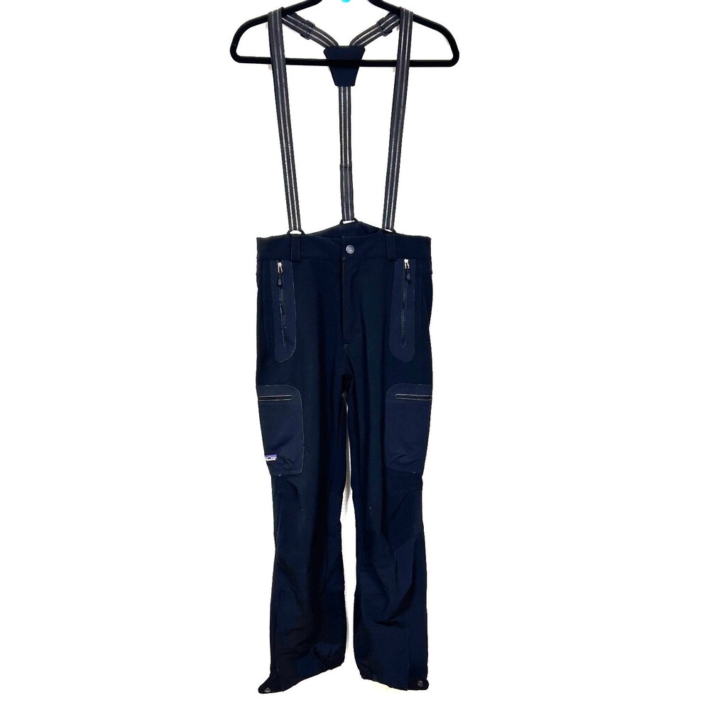 Vintage Patagonia Men’s size 32 Fleece Lined Black Ski Pant Suspenders Bib 84135